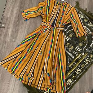 African print dress with waist belt